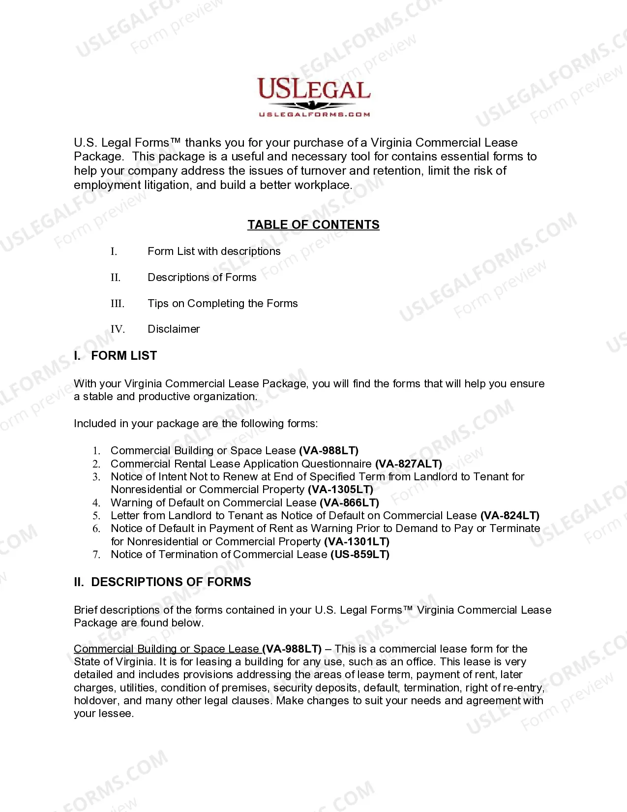 Preview Virginia Commercial Lease Package