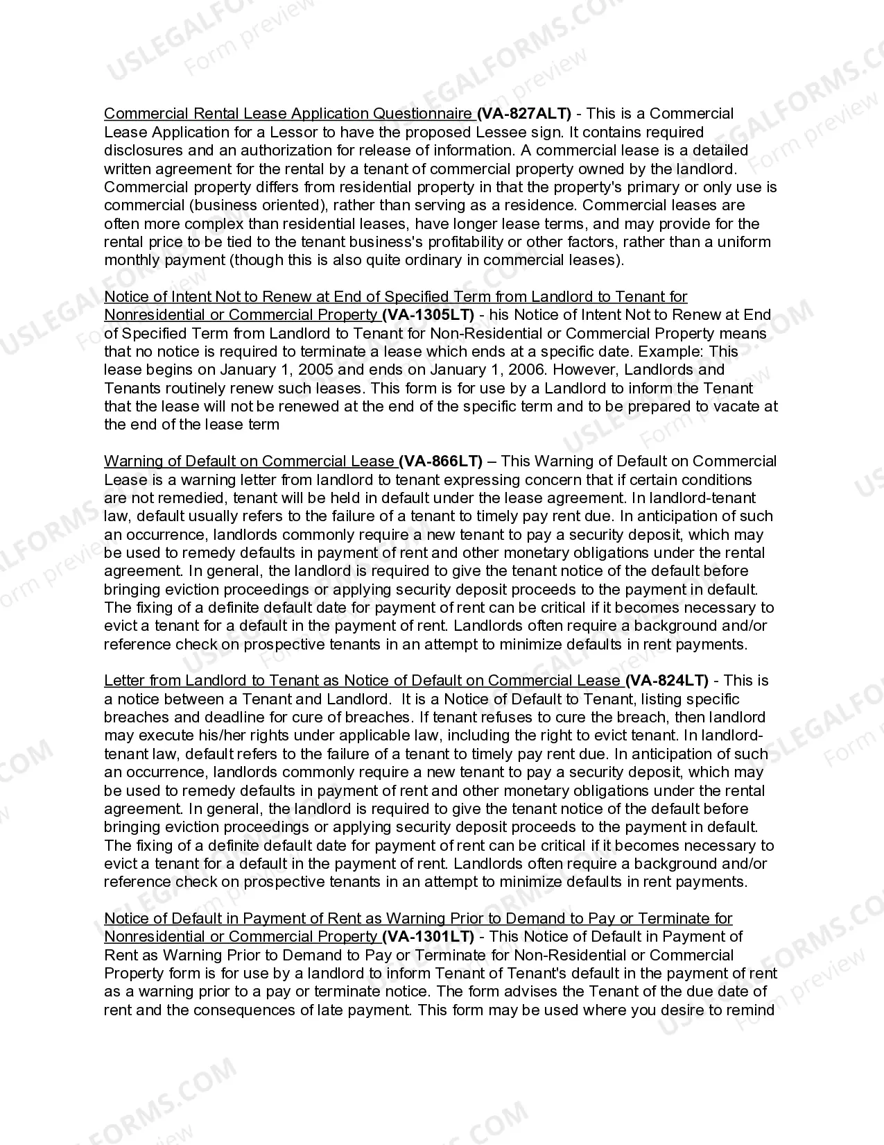 Preview Virginia Commercial Lease Package