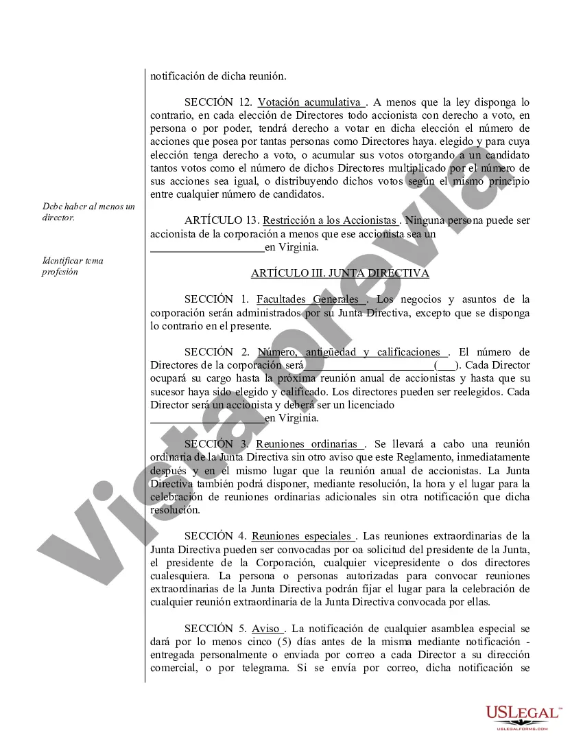 Preview Modelo de estatutos para una corporación profesional de Virginia