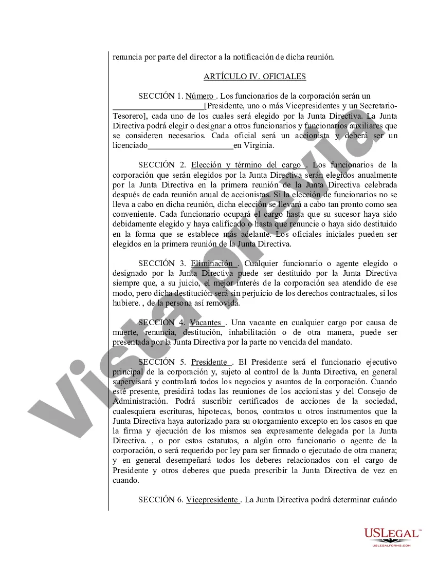 Preview Modelo de estatutos para una corporación profesional de Virginia