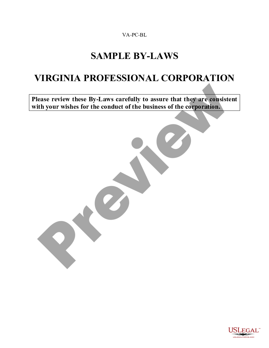 page 0 Sample Bylaws for a Virginia Professional Corporation preview
