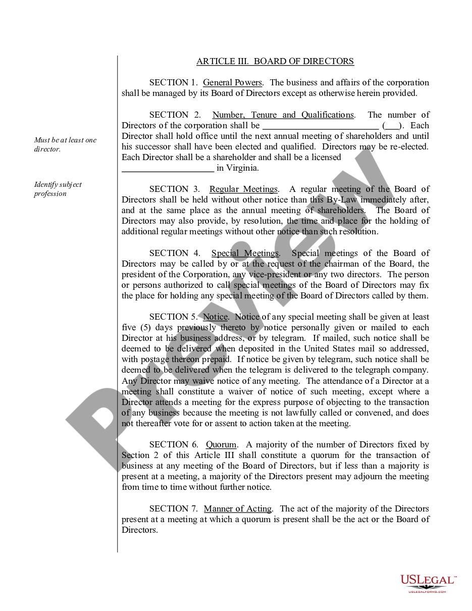 page 6 Sample Bylaws for a Virginia Professional Corporation preview