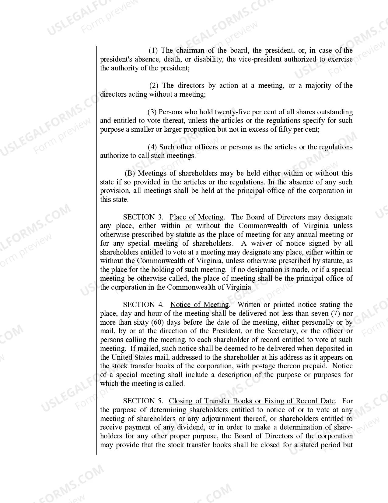 Preview Sample Bylaws for a Virginia Professional Corporation