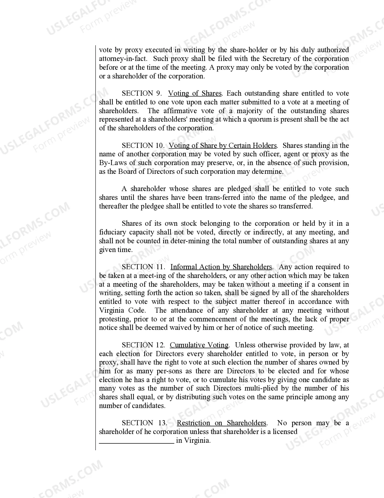 Preview Sample Bylaws for a Virginia Professional Corporation