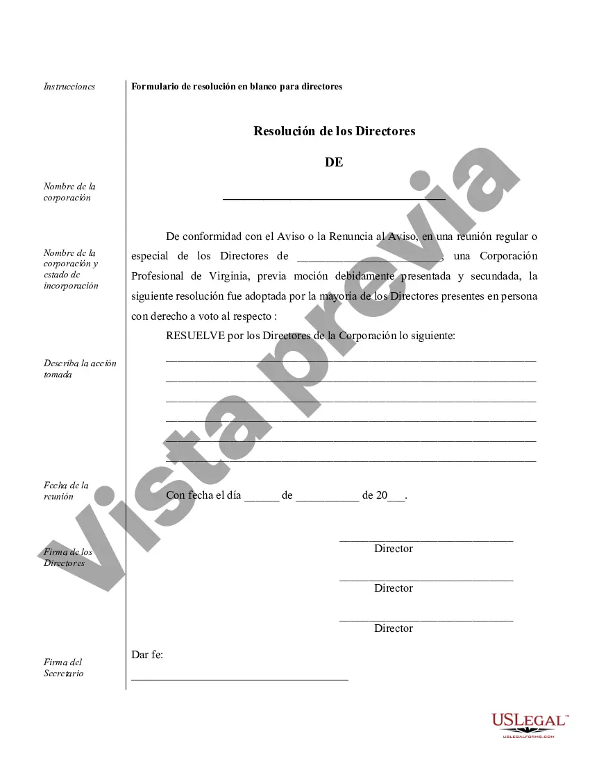 Preview Ejemplos de registros corporativos para una corporación profesional de Virginia