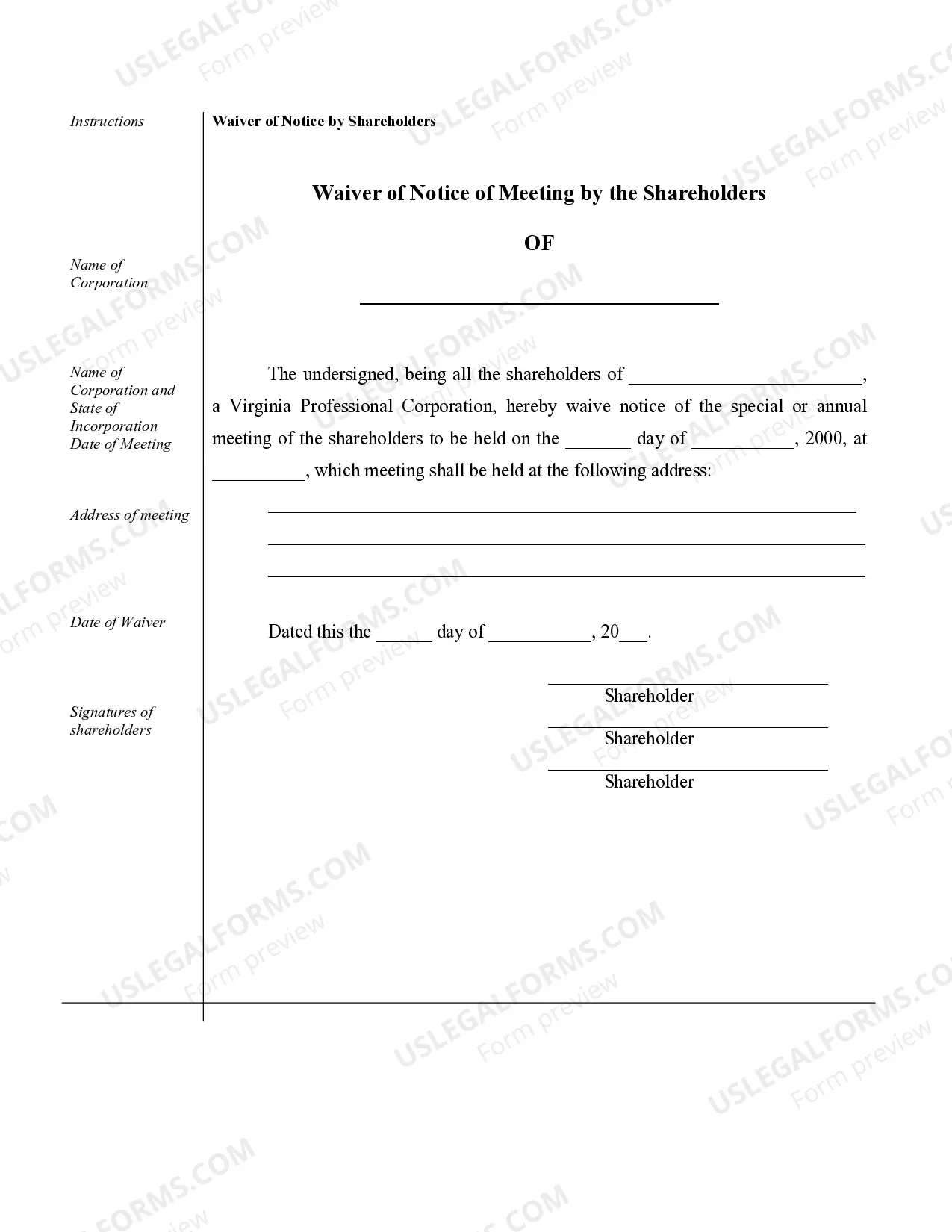 Preview Sample Corporate Records for a Virginia Professional Corporation