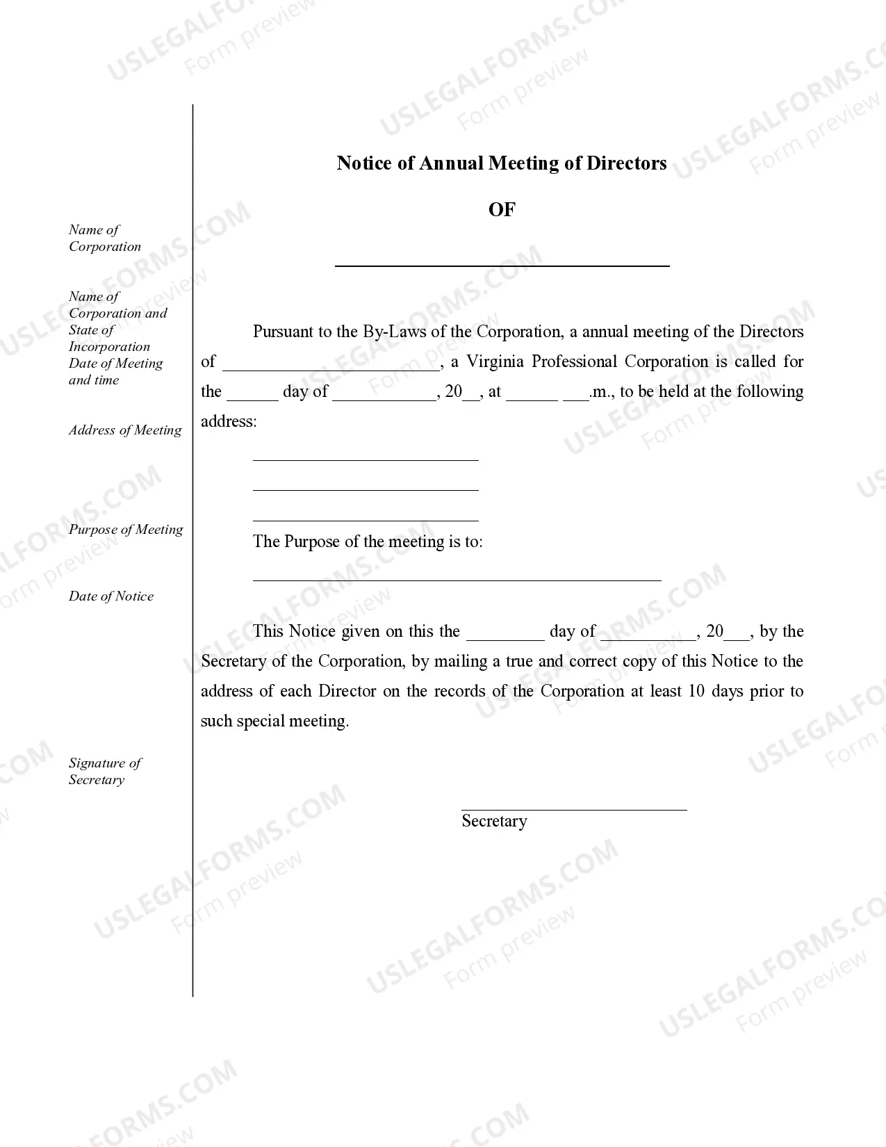 Preview Sample Corporate Records for a Virginia Professional Corporation