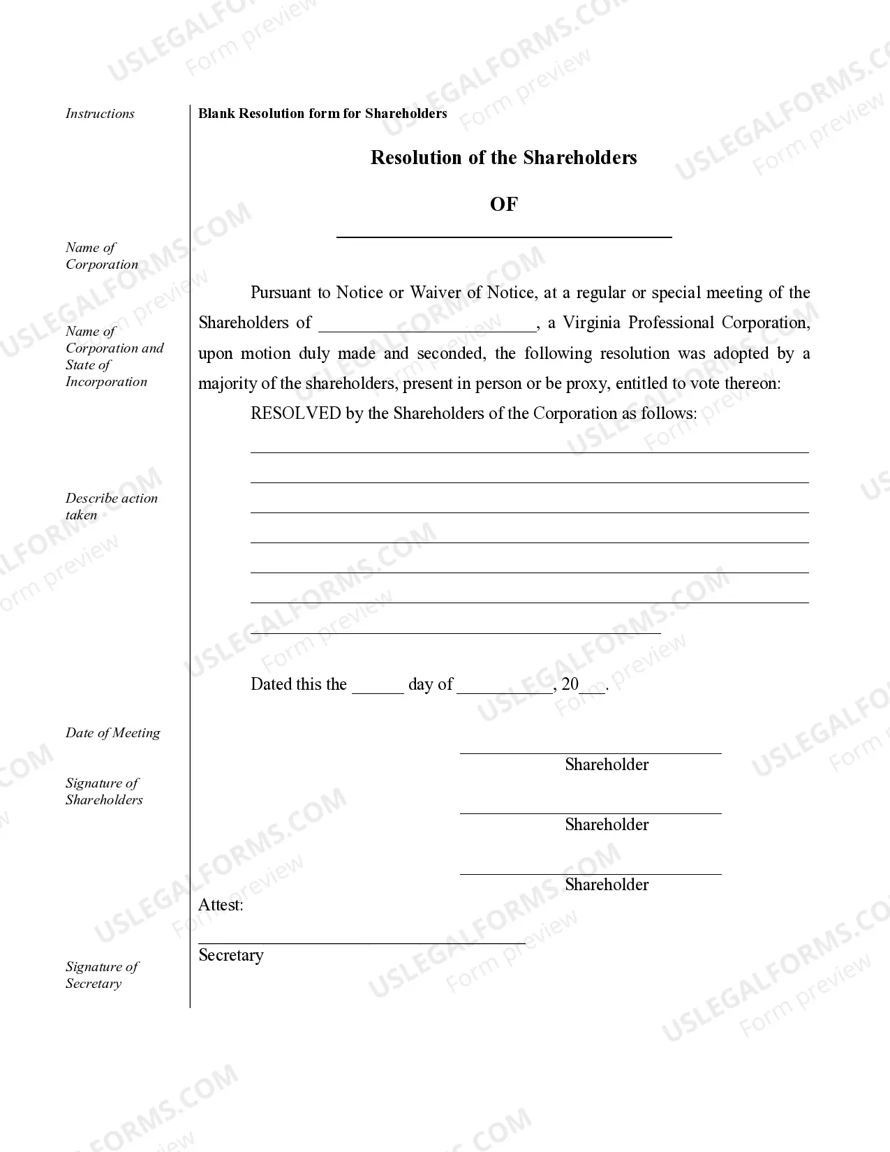 Preview Sample Corporate Records for a Virginia Professional Corporation