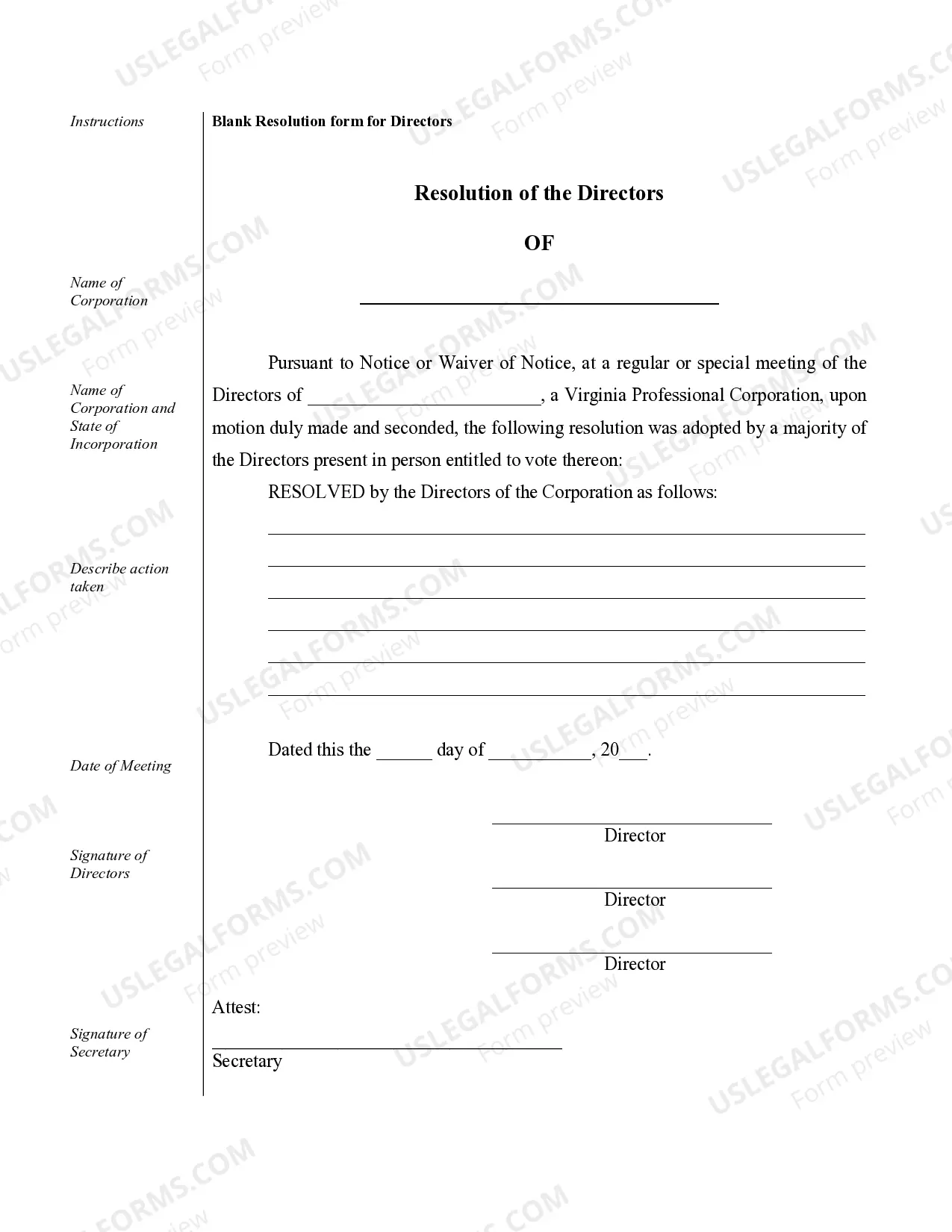 Preview Sample Corporate Records for a Virginia Professional Corporation