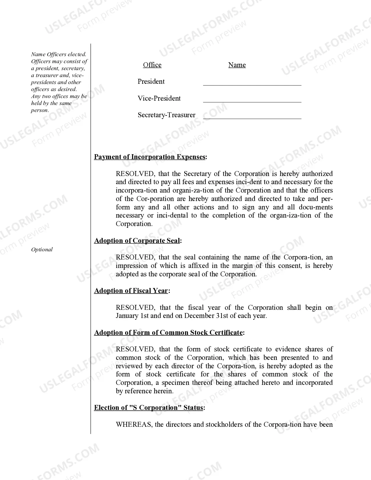 Preview Organizational Minutes for a Virginia Professional Corporation