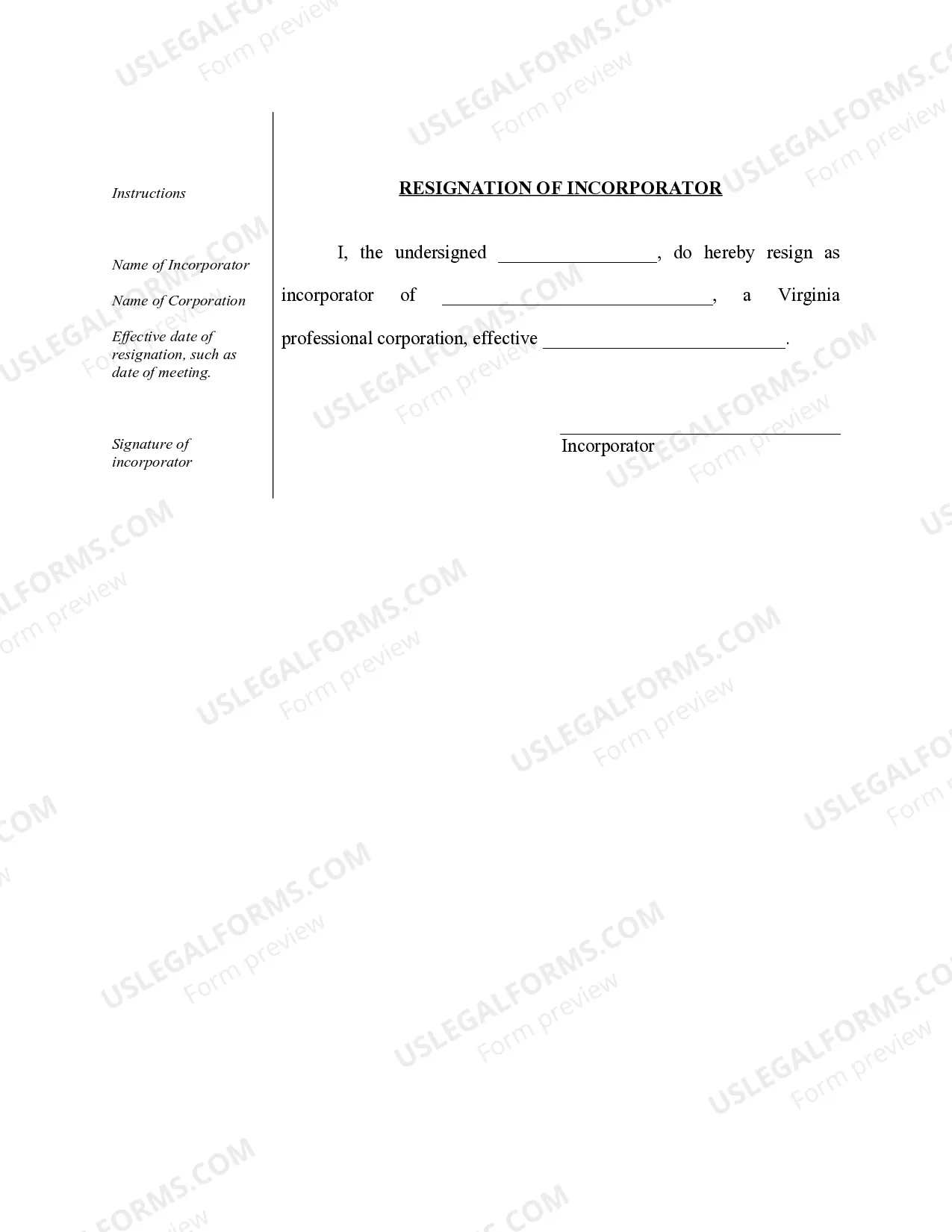 Preview Organizational Minutes for a Virginia Professional Corporation