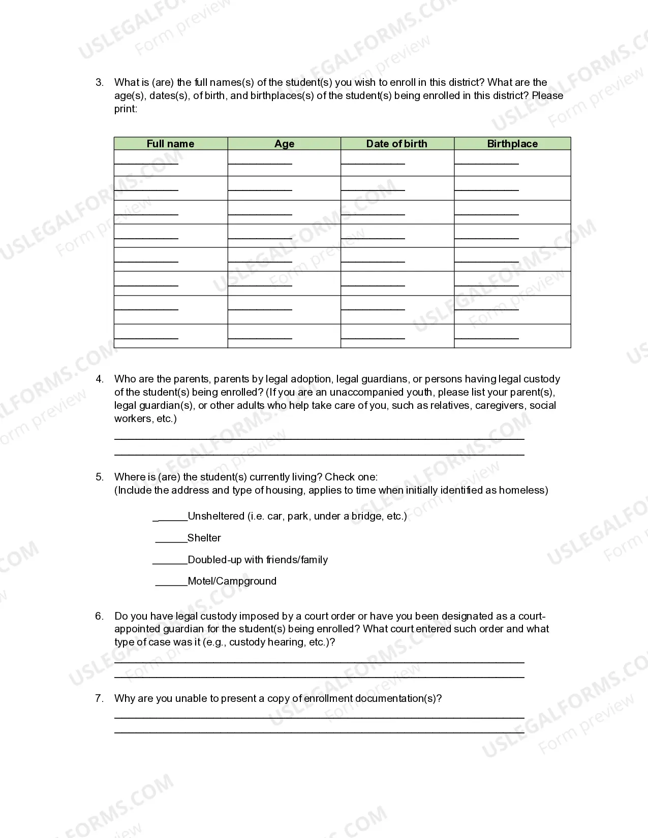 Preview Affidavit for Missing Enrollment Documentation