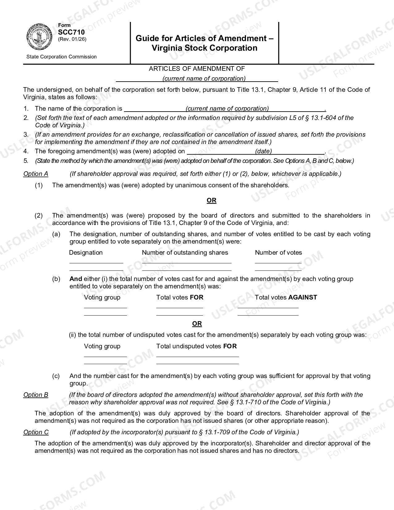 Preview Guide For Articles Of Amendment Stock Corporation