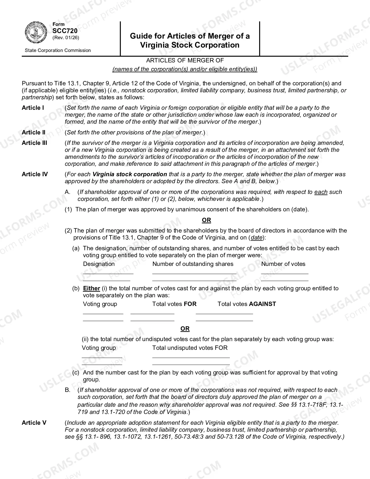 Preview Guide For Articles Of Merger Or Share Exchange