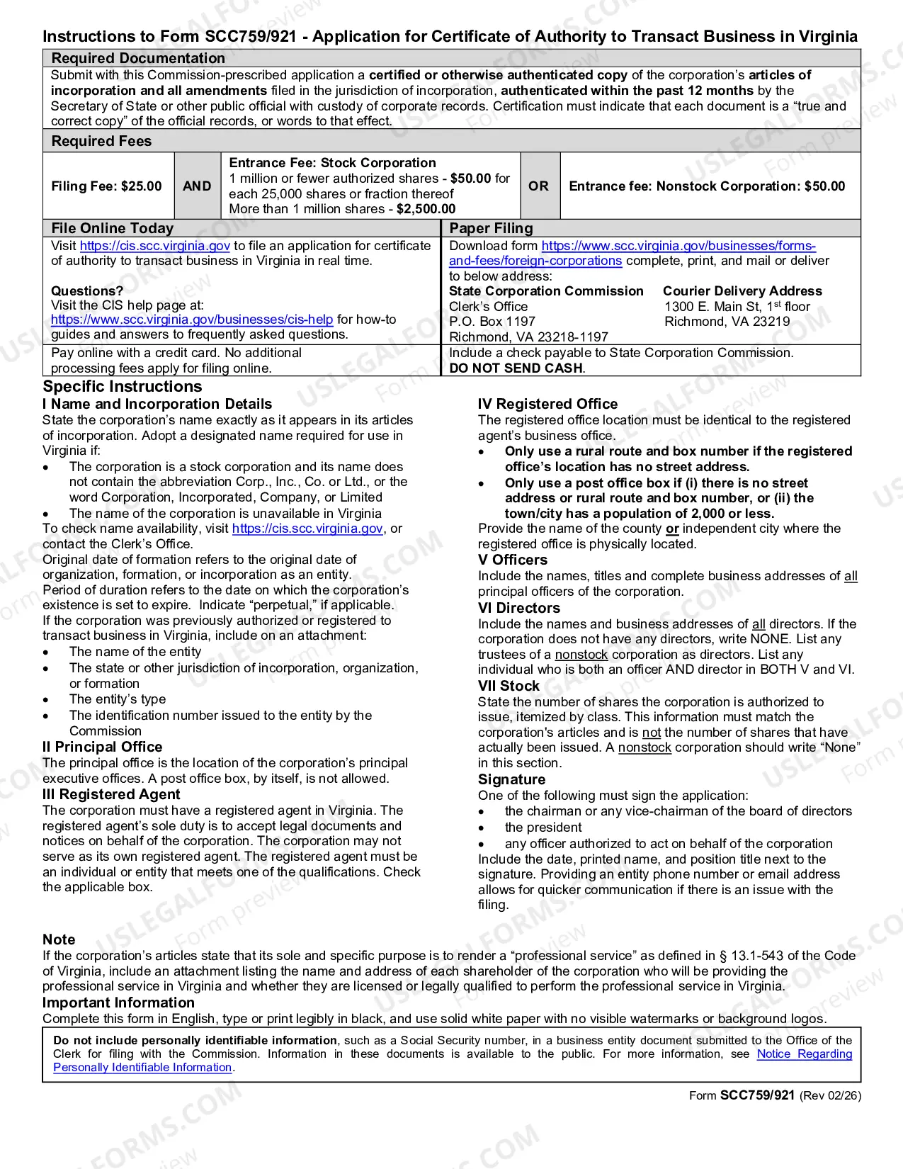 Preview Application for a Certificate of Authority to Transact Business in Virginia