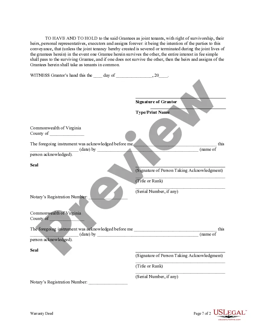 Get Warranty Deed for Separate Property of one Spouse to both as Joint Tenants Preview Warranty Deed for Separate Property of one Spouse to both as Joint Tenants