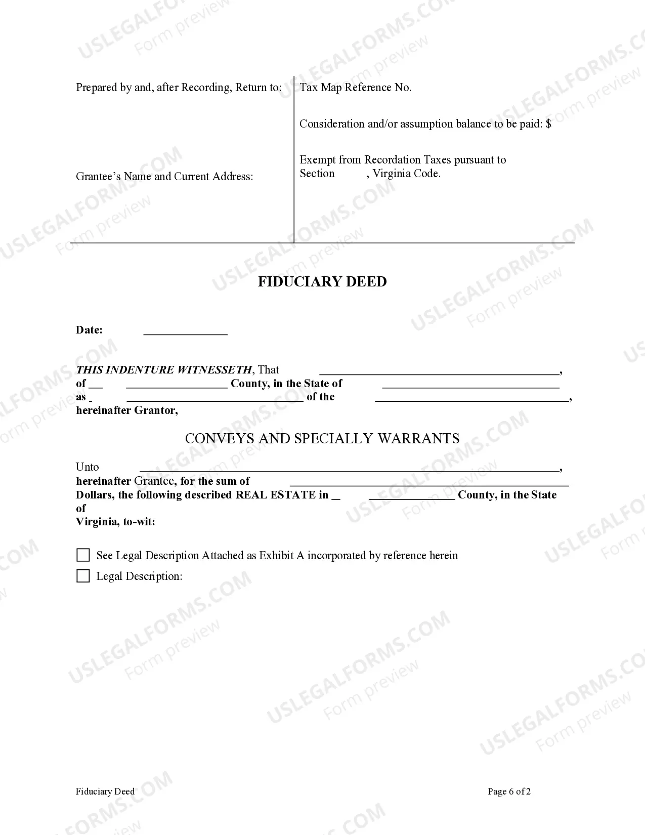 Preview Fiduciary Deed for use by Executors, Trustees, Trustors, Administrators and other Fiduciaries