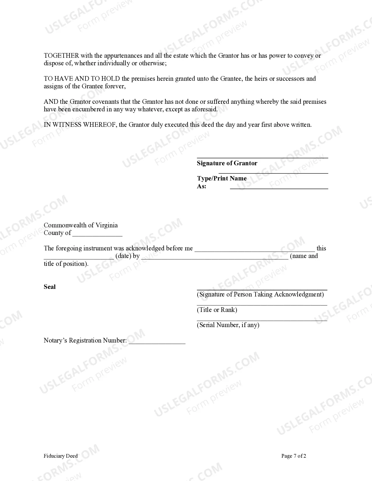 Preview Fiduciary Deed for use by Executors, Trustees, Trustors, Administrators and other Fiduciaries