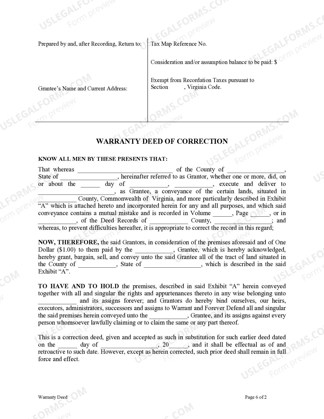 Preview Warranty Deed for Correction