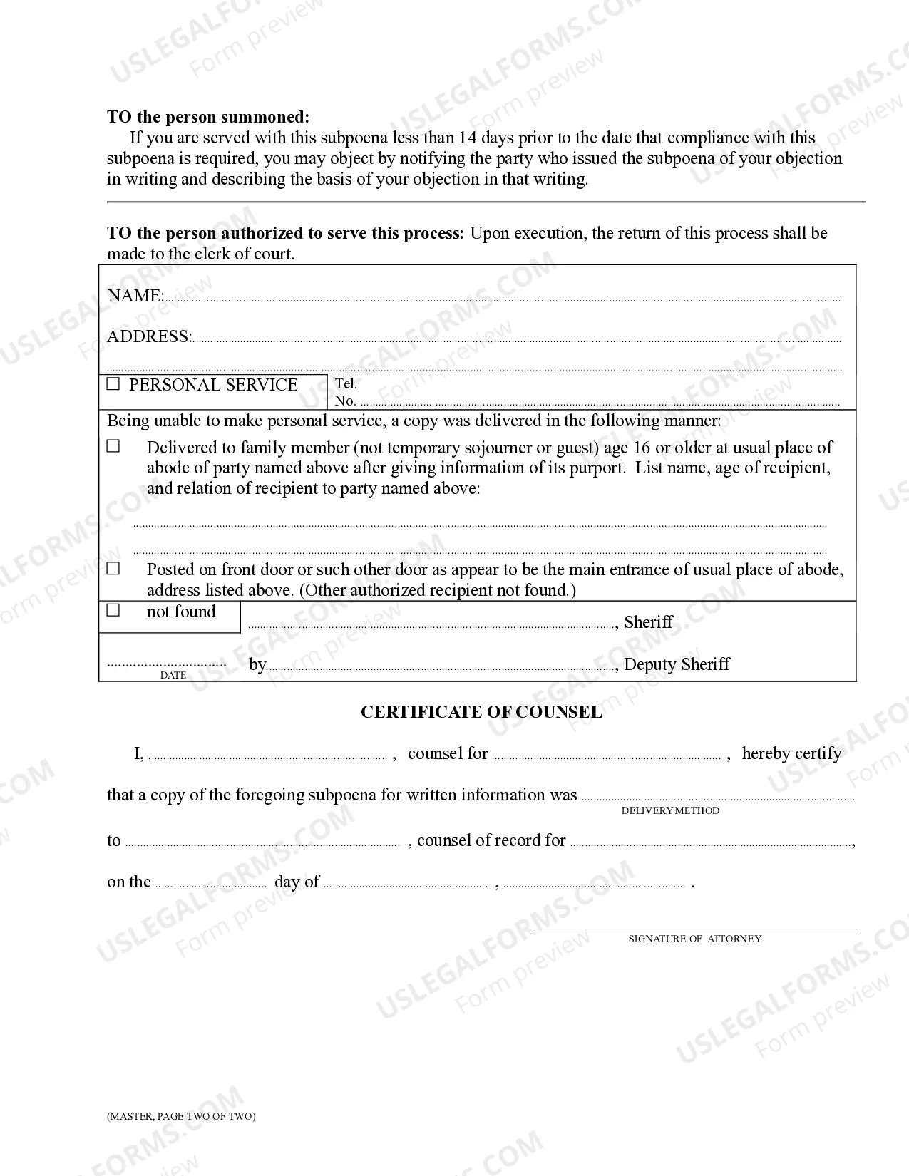 Preview Subpoena Duces Tecum