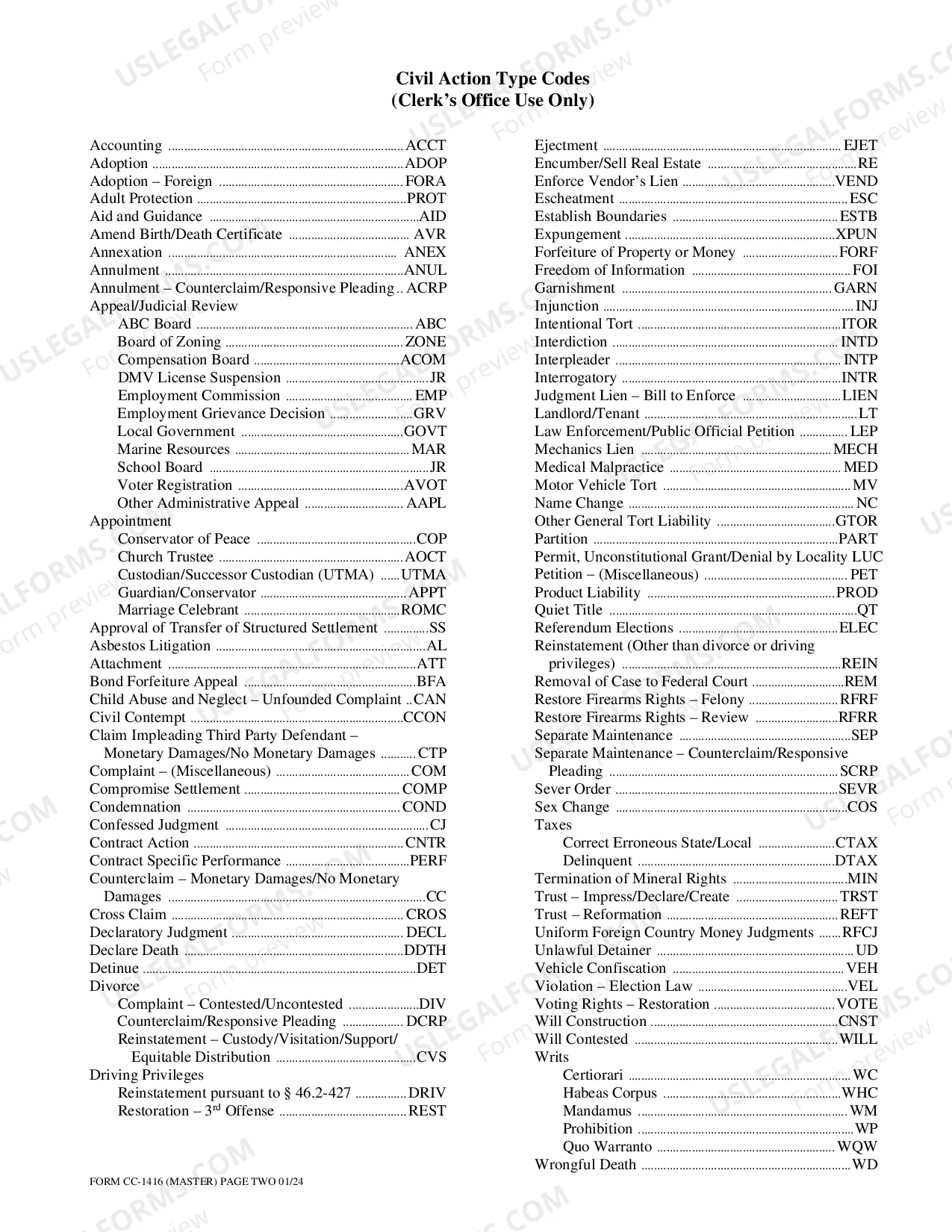 Preview Cover Sheet for Filing Civil Actions