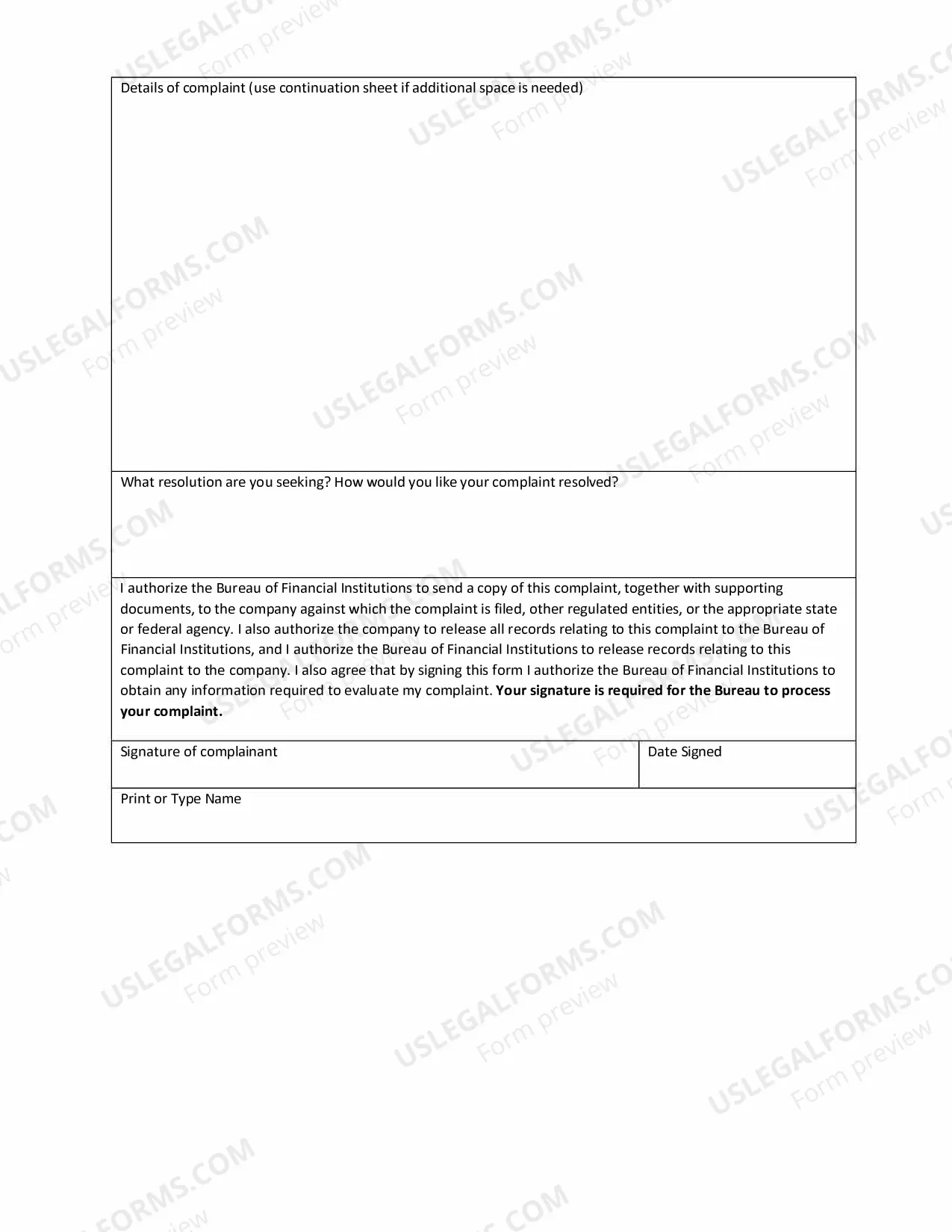 Preview Financial Institutions Complaint