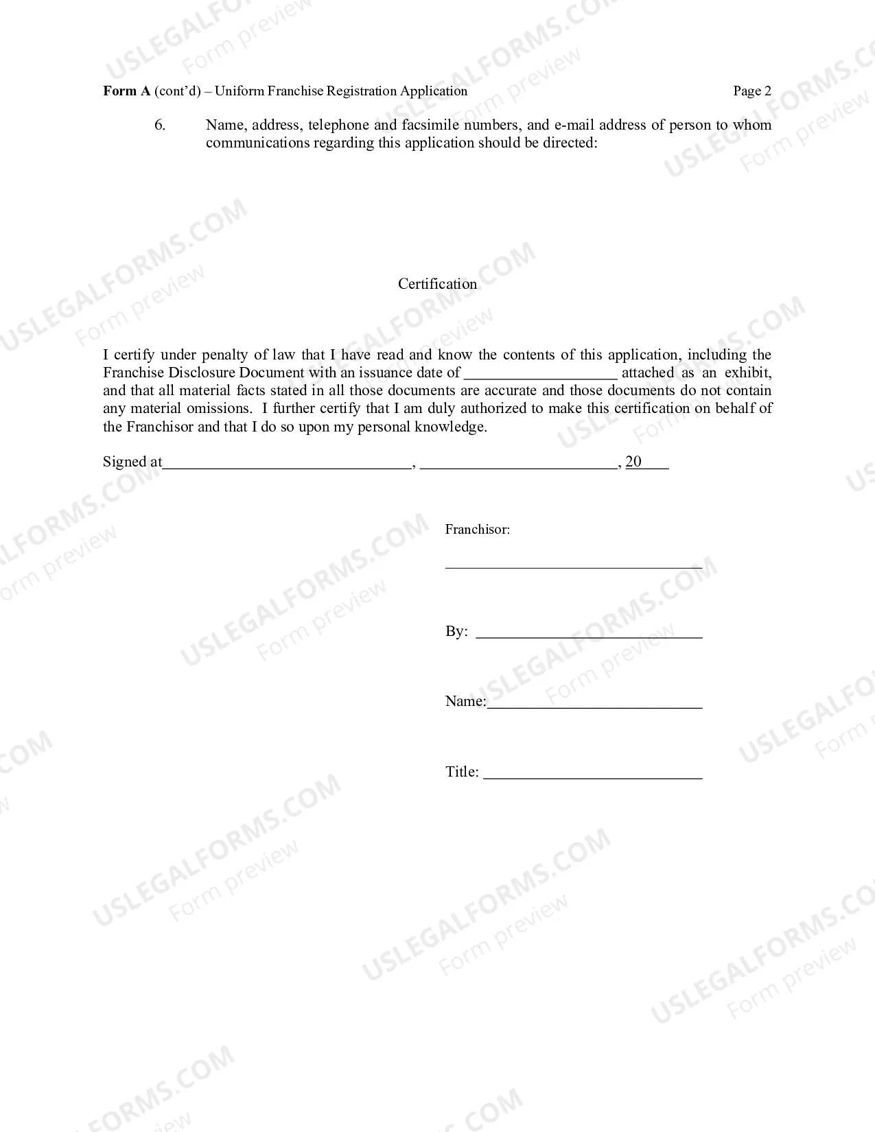 Preview Uniform Franchise Registration Application