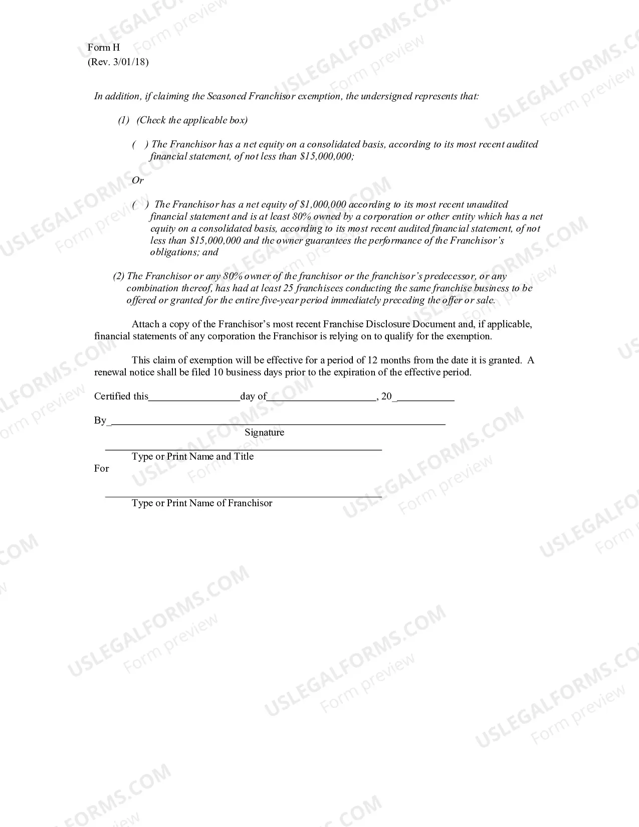 Preview Notice of Claim Exemption