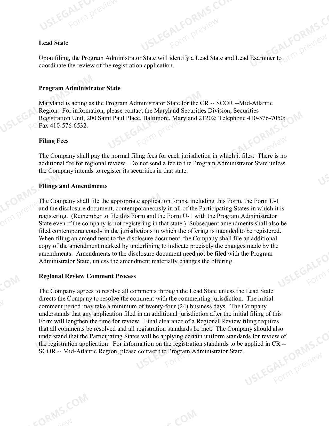 Preview Small Business Securities Offering Application for Mid-Atlantic Regional Review Form