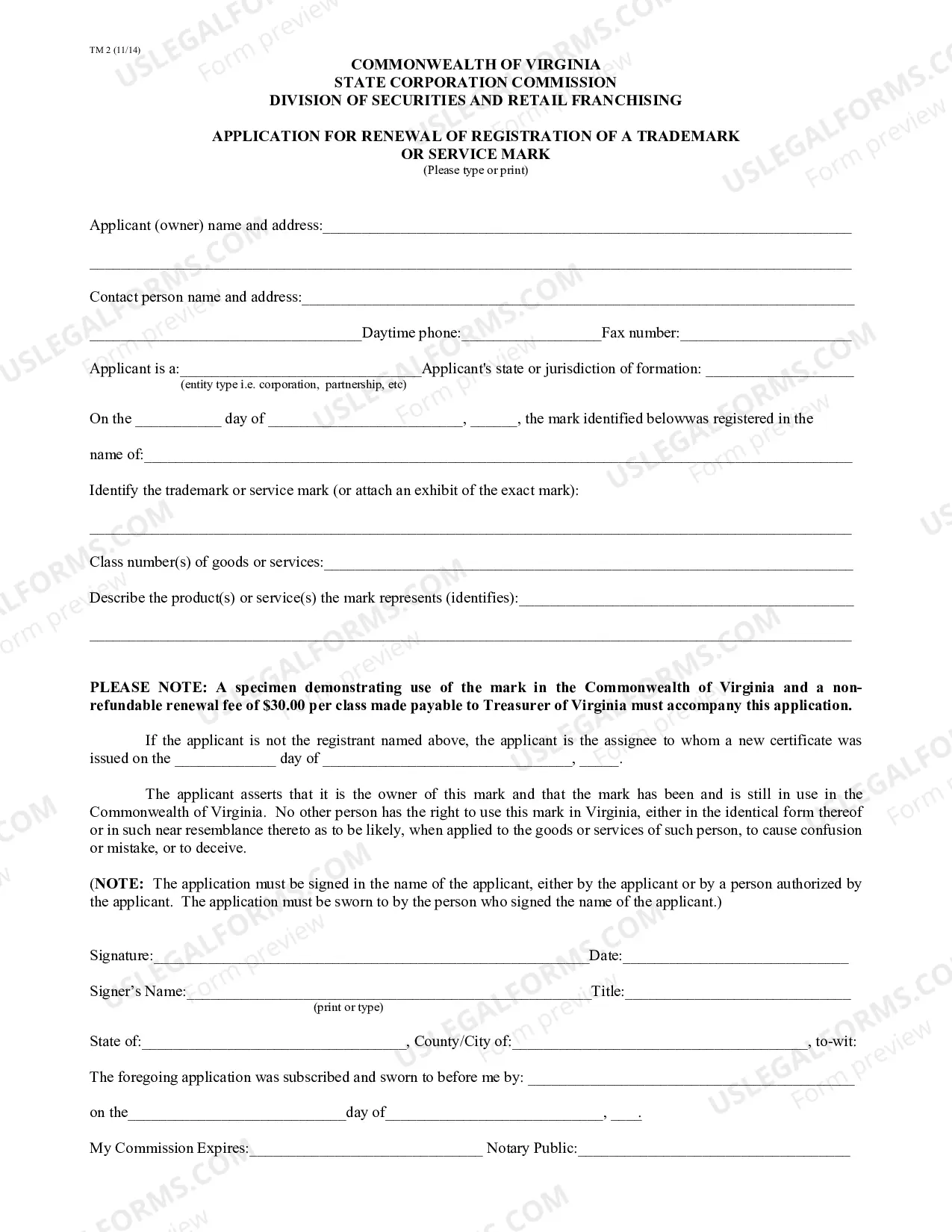 Preview Application for Renewal of Registration of a Trademark or Service Mark