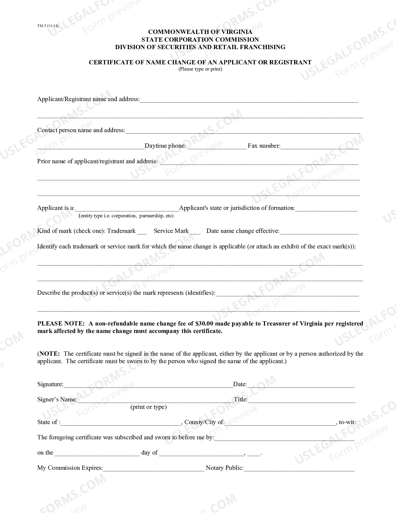 Preview Certificate of Name Change of an Applicant or Registrant