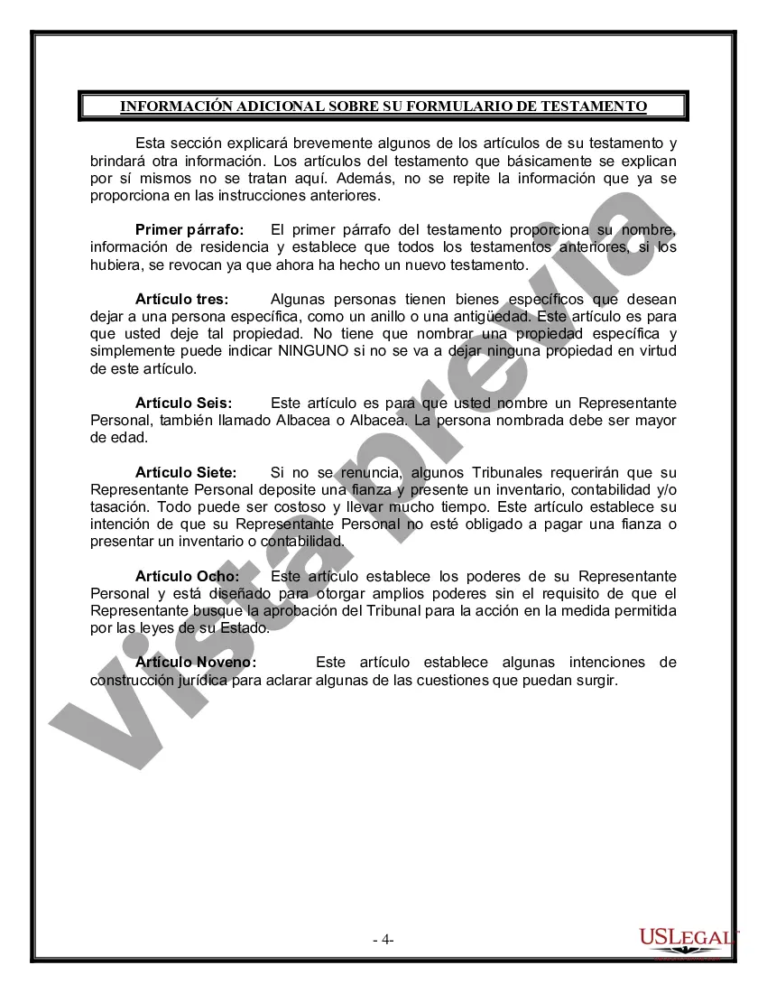 Preview Formulario de última voluntad y testamento legal para persona soltera sin hijos