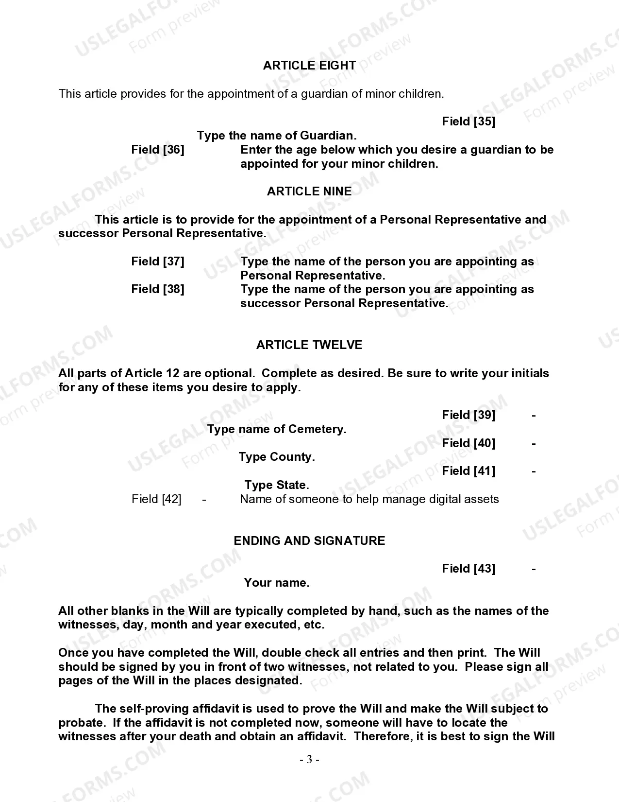 Preview Last Will and Testament for Single Person with Adult and Minor Children