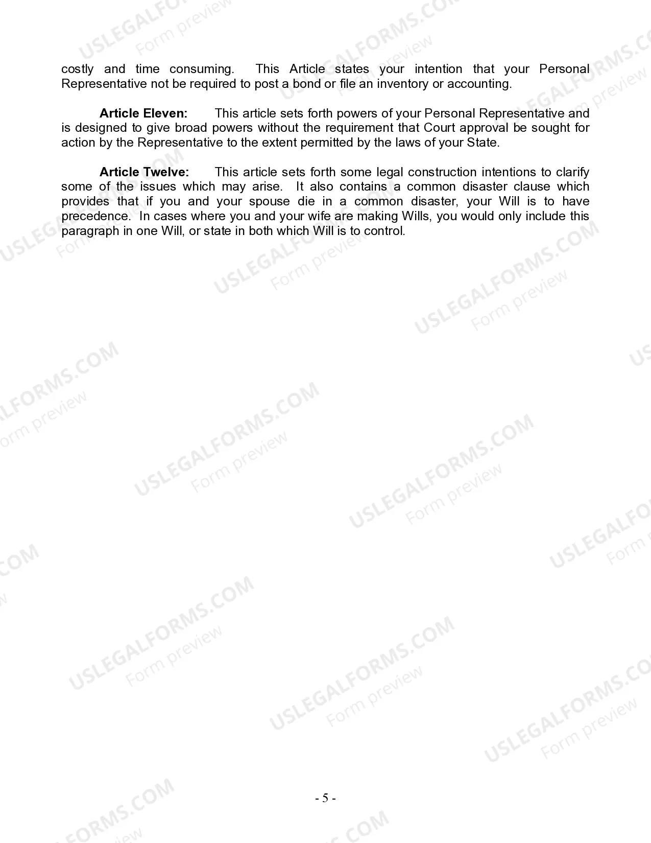 Preview Last Will and Testament for Single Person with Adult and Minor Children