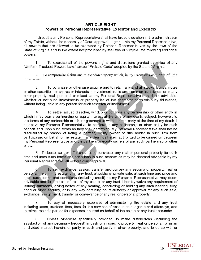 Preview Last Will and Testament for Single Person with Adult Children