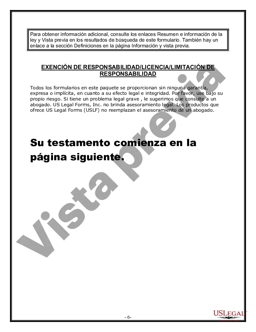 Preview Formulario de última voluntad y testamento legal para personas divorciadas que no se han vuelto a casar y no tienen hijos