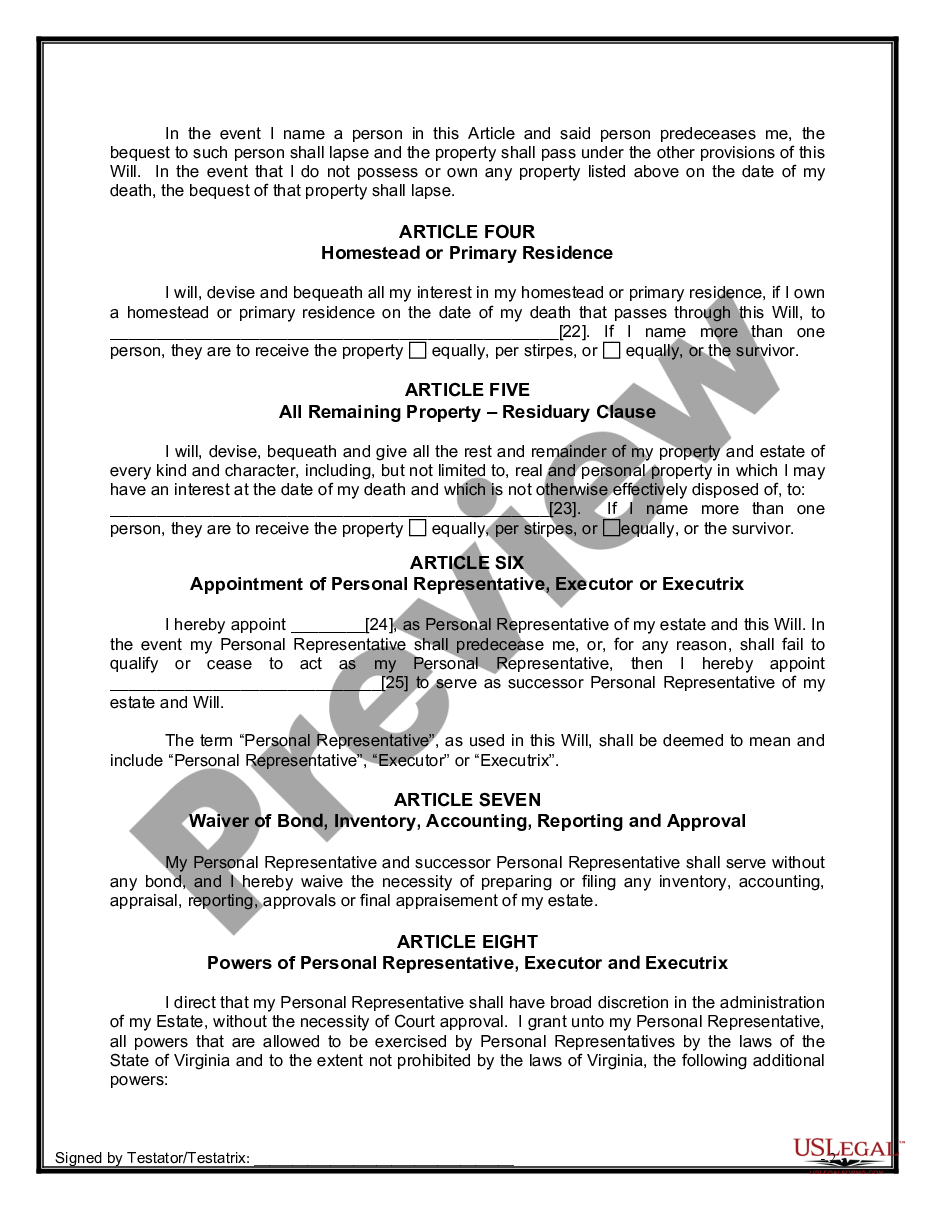 page 7 Legal Last Will and Testament Form for Divorced Person Not Remarried with No Children preview