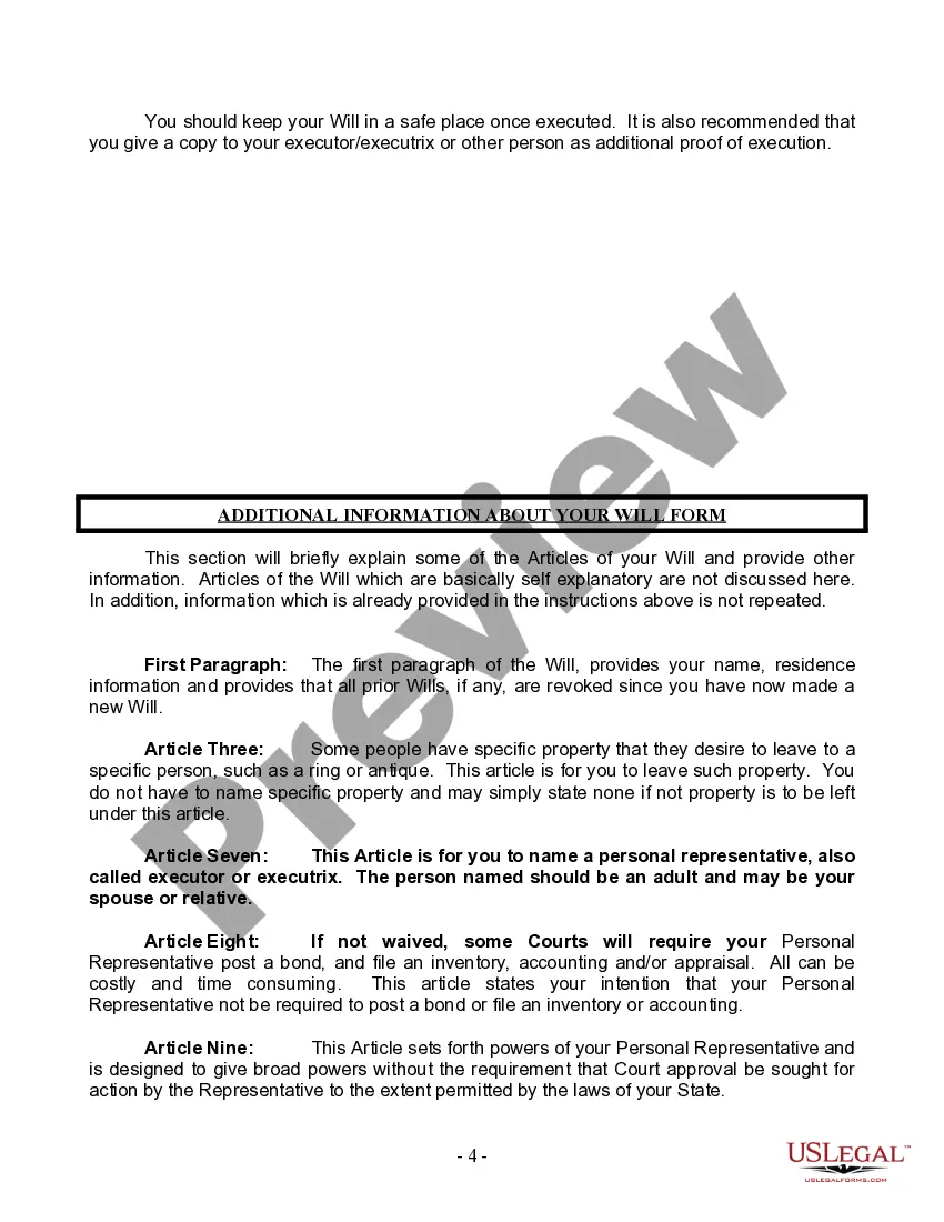 Preview Mutual Wills Package for Married Couple with Adult Children