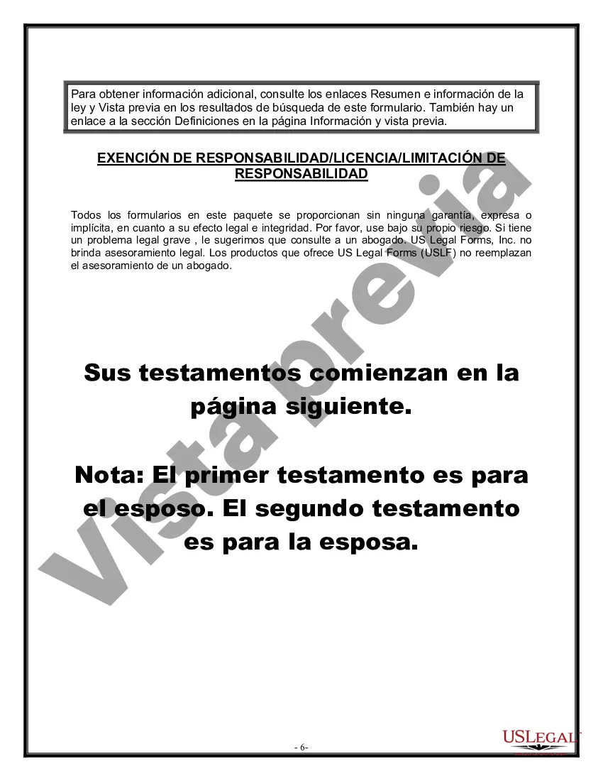Preview Paquete de Voluntades Mutuas con Últimas Voluntades y Testamentos para Pareja Casada sin Hijos