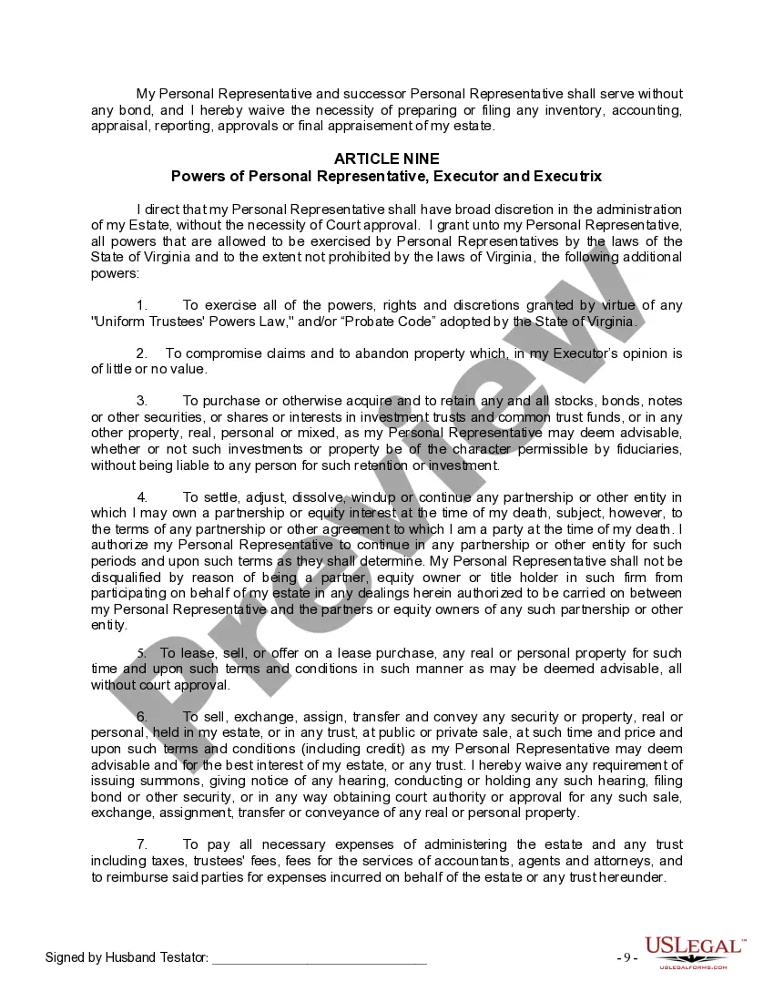 Preview Mutual Wills Package for Married Couple with No Children