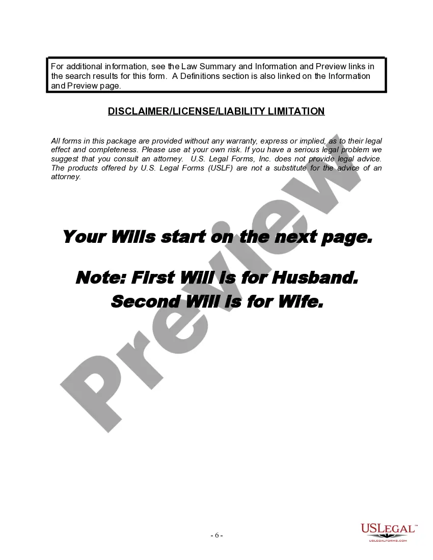 Preview Mutual Wills Package for Married Couple with No Children