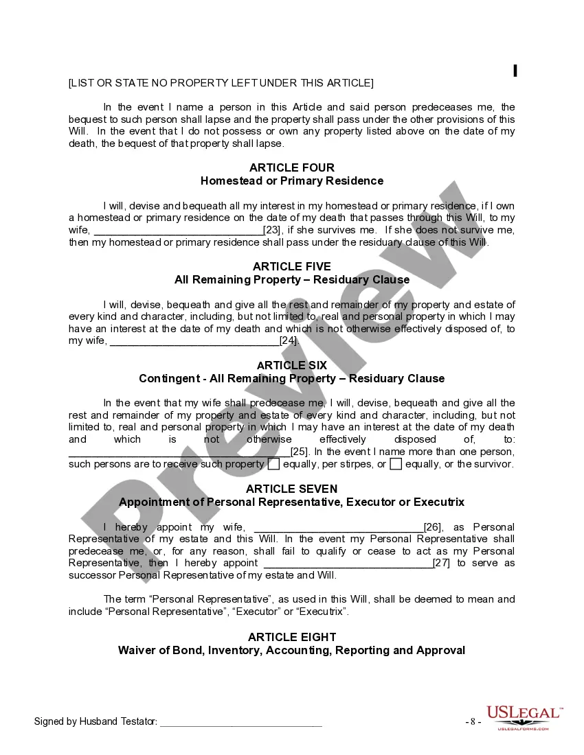 Preview Mutual Wills Package for Married Couple with No Children