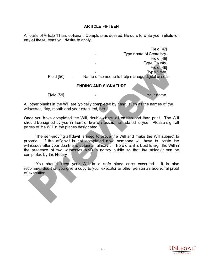 Preview Last Will and Testament for Married person with Minor Children