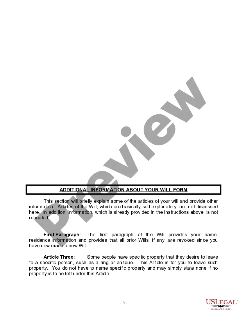 Preview Last Will and Testament for Married Person with Adult and Minor Children