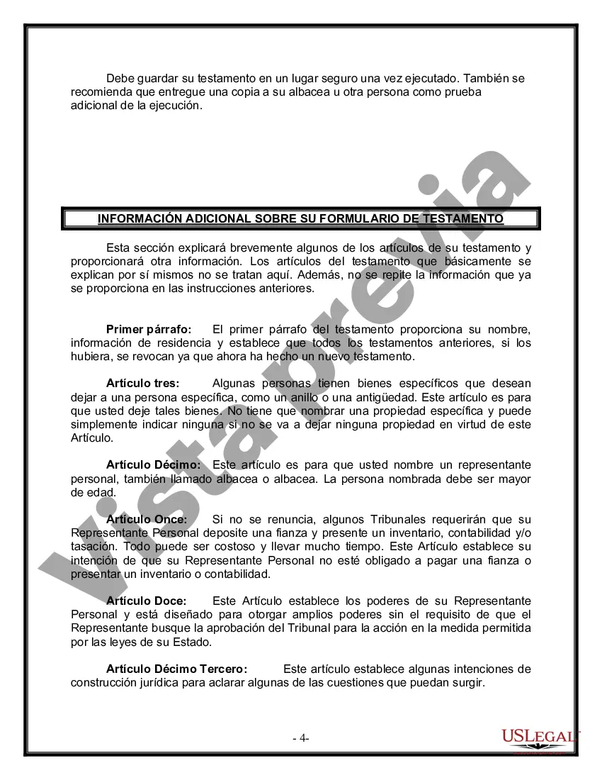 Preview Formulario Legal de Última Voluntad y Testamento para una Viuda o Viudo con Hijos Adultos y Menores