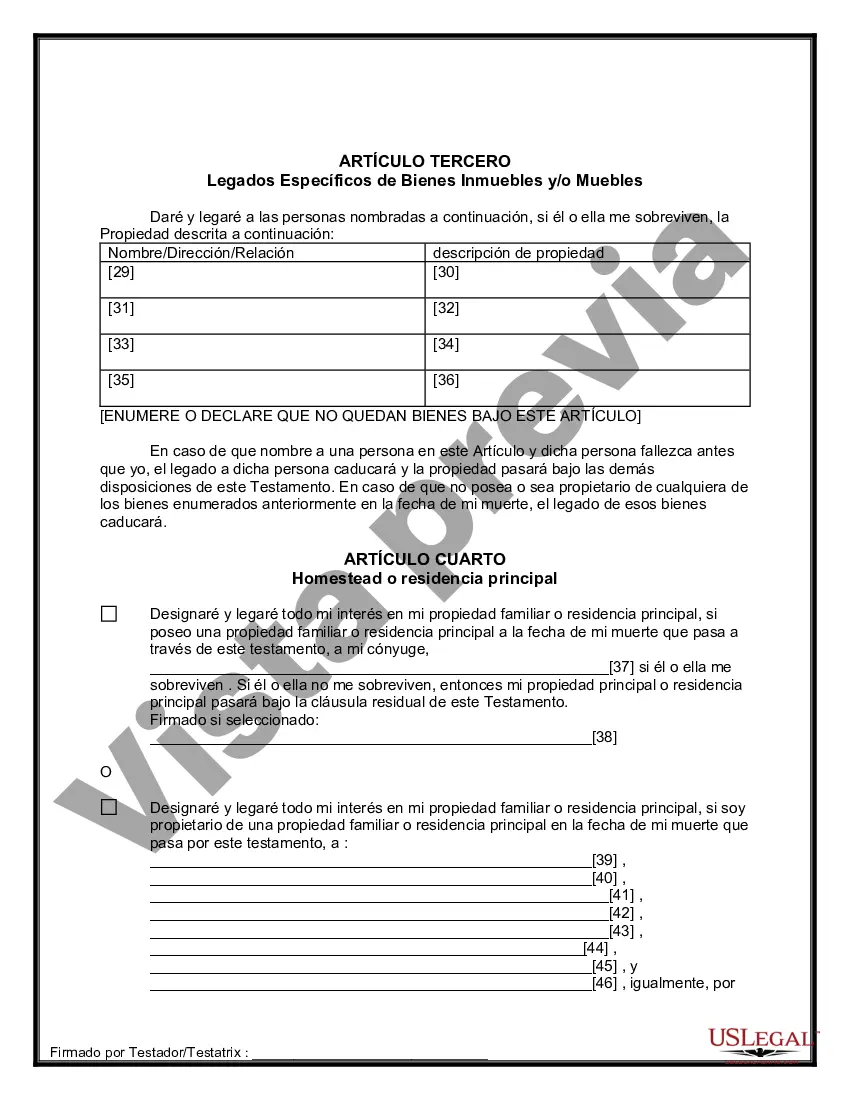 Preview Formulario Legal de Última Voluntad y Testamento para Persona Divorciada y Recasada con Hijos Míos, Tuyos y Nuestros