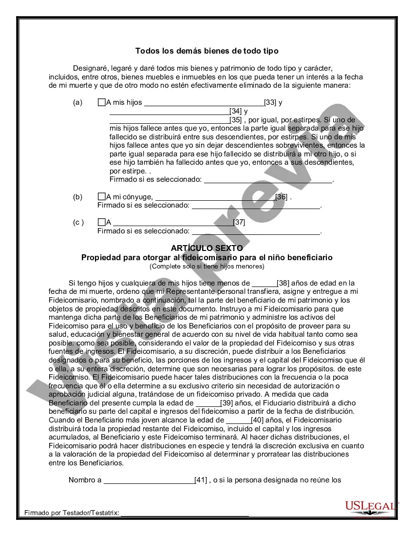 Preview Última voluntad y testamento para otras personas