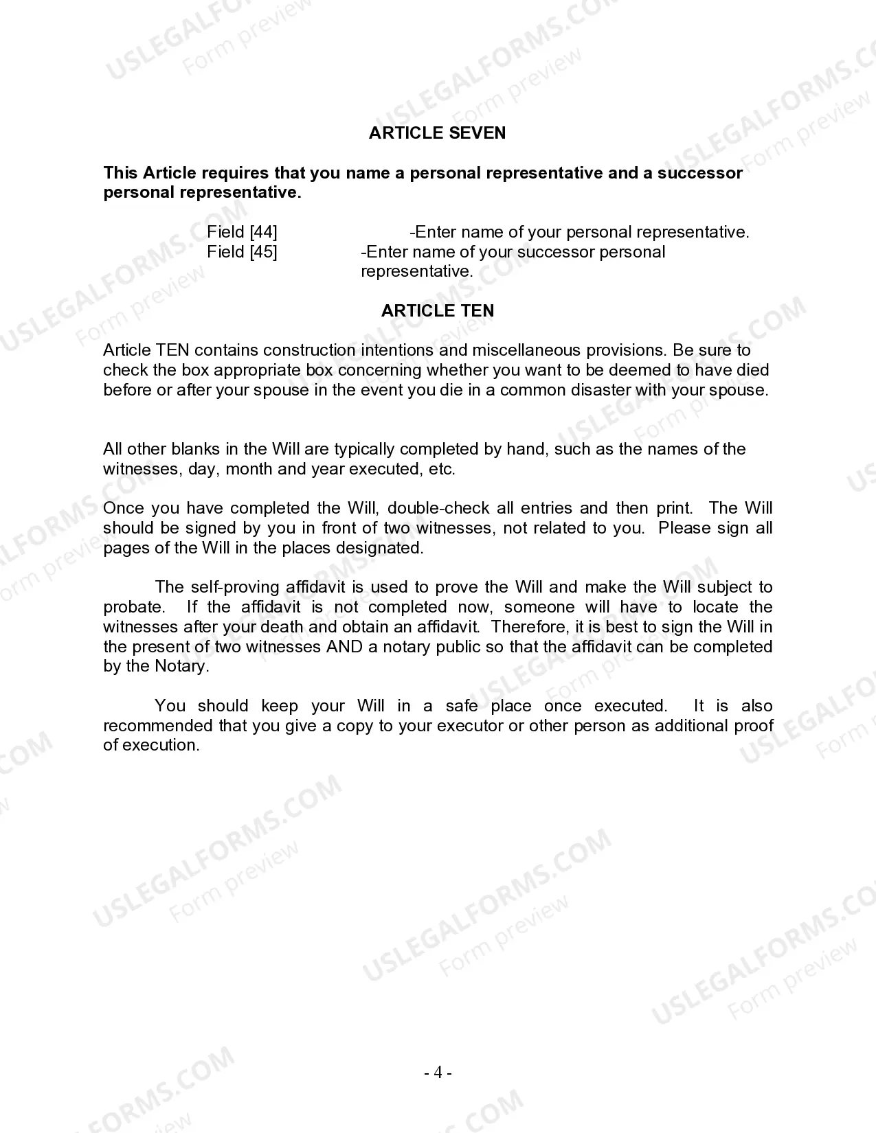 Preview Last Will and Testament for other Persons