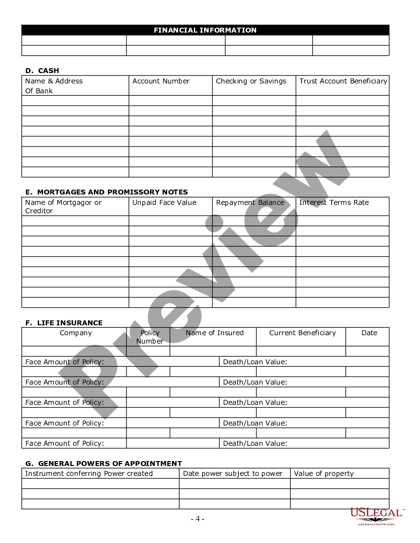 Virginia Estate Planning Questionnaire and Worksheets Estate Planning