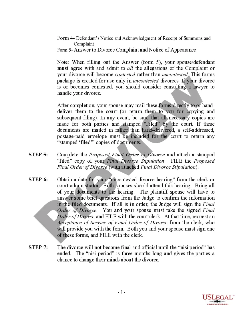 Preview Vermont No-Fault Uncontested Agreed Divorce Package for Dissolution of Marriage with Adult Children and with or without Property and Debts
